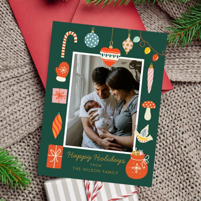 Cartes Pour Fêtes Annuelles Noël Joyeux Ornament Cute Famille Photo Holiday (Créateur téléchargé)
