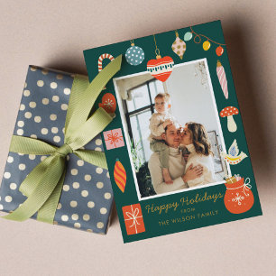 Cartes Pour Fêtes Annuelles Noël Joyeux Ornament Cute Famille Photo Holiday
