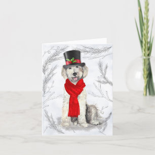 Cartes Pour Fêtes Annuelles Noël Labradoodé jaune et Pins botaniques