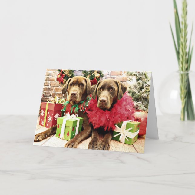 Cartes Pour Fêtes Annuelles Noël - Labrador au chocolat - Hershey & Zena (Devant)