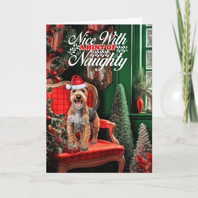 Cartes Pour Fêtes Annuelles Noël Lakeland Terrier Chien Naughty ou Nice (Devant)