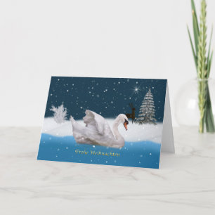 Cartes Pour Fêtes Annuelles Noël, Langue allemande, Nuit neigeuse avec cygne