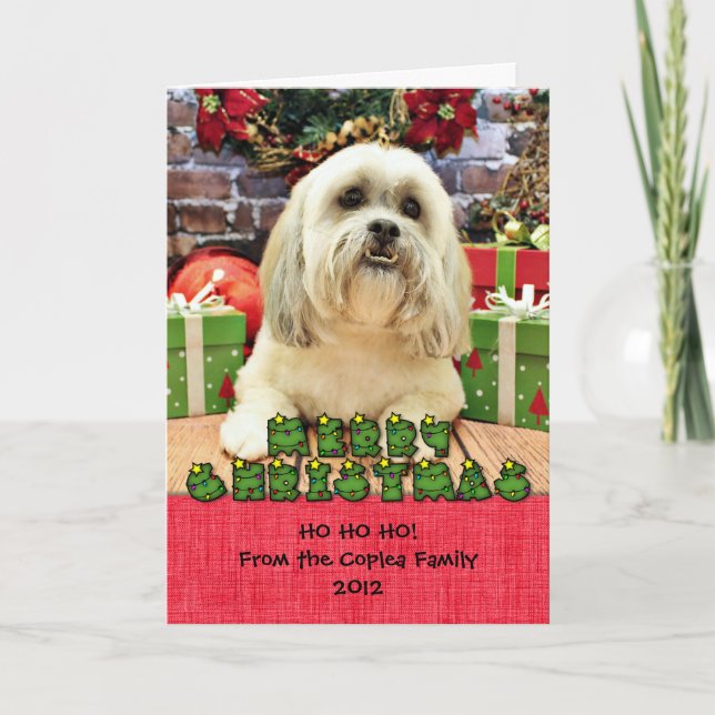 Cartes Pour Fêtes Annuelles Noël - Lhassa Apso - Solo (Devant)