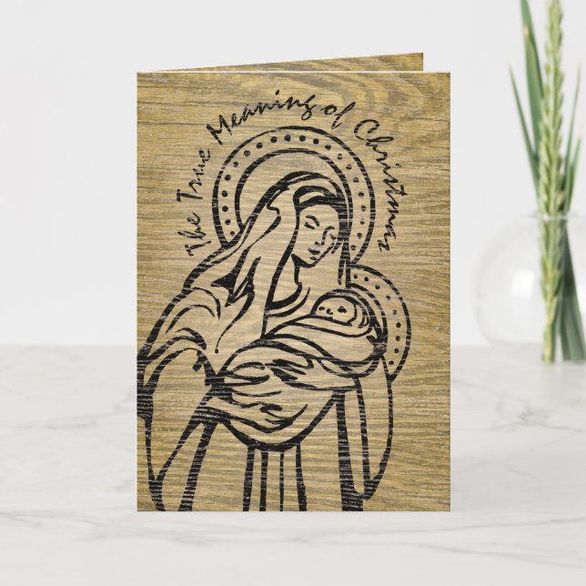 Cartes Pour Fêtes Annuelles Noël Madonna et enfant Rustic Wood Christian (Devant)