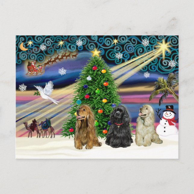 Cartes Pour Fêtes Annuelles Noël Magic Cocker Spaniels (trois) (Devant)