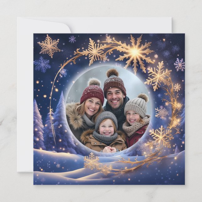 Cartes Pour Fêtes Annuelles Noël magique - flocons de neige dorés, photo (Devant)