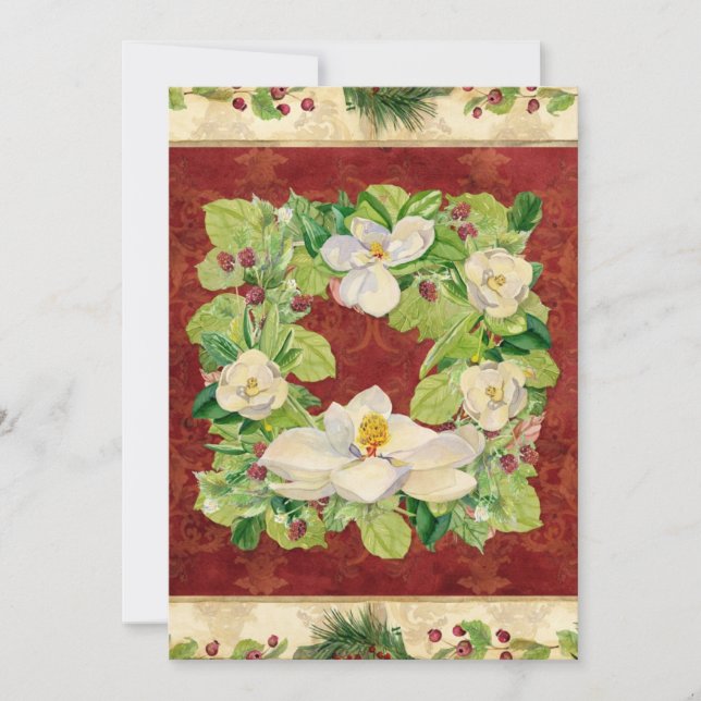 Cartes Pour Fêtes Annuelles Noël Magnolia Wreath in Pine Boughs Nature (Devant)