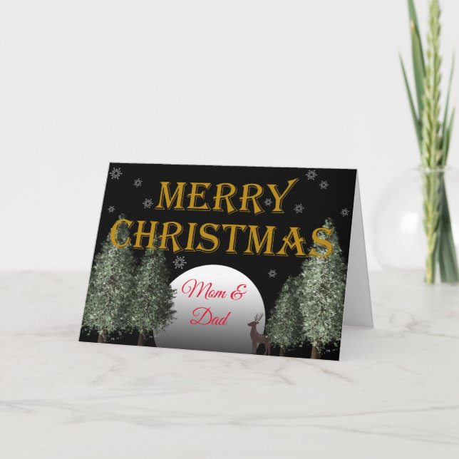 Cartes Pour Fêtes Annuelles Noël Maman Papa Lune Cerf Traditionnel (Devant)