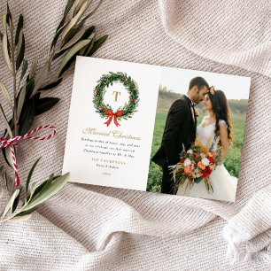Cartes Pour Fêtes Annuelles Noël Marié Couronne de Nouvellement Mariés Monogra