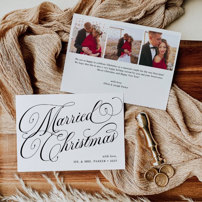 Cartes Pour Fêtes Annuelles Noël marié | Grille photo et calligraphie (Créateur téléchargé)
