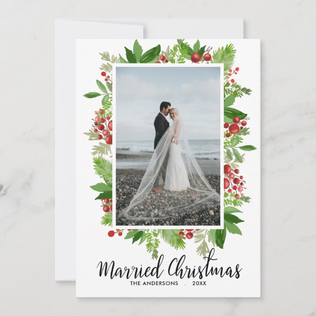 Cartes Pour Fêtes Annuelles Noël marié moderne | Première photo de Noël (Devant)