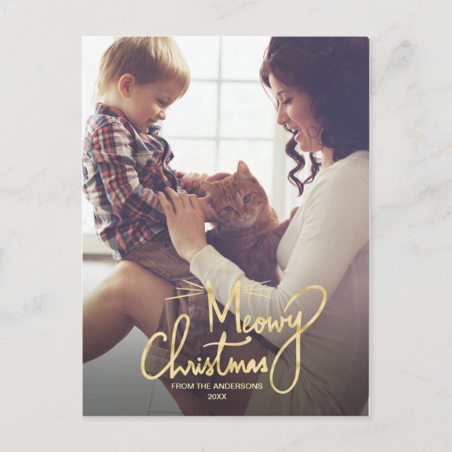 Cartes Pour Fêtes Annuelles Noël Meowy | Funny Chat Photo de Noël (Devant)