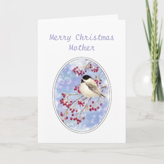 Cartes Pour Fêtes Annuelles Noël Mère Oiseau d'hiver Berry Frosty Fenêtre (Devant)