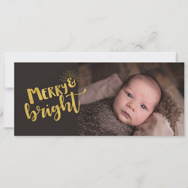 Cartes Pour Fêtes Annuelles Noël Merry Bright Gold Foil Typographie (Devant)