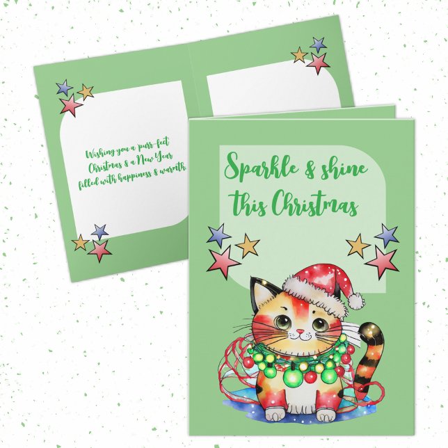 Cartes Pour Fêtes Annuelles Noël mignon chattes étoiles vert (Créateur téléchargé)