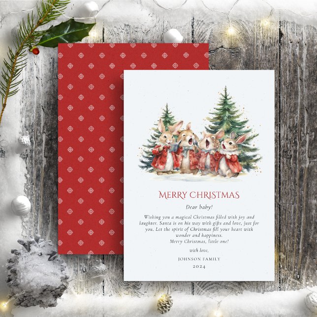 Cartes Pour Fêtes Annuelles Noël mignonne lapins amusants Bébé Rouge Vert (Créateur téléchargé)