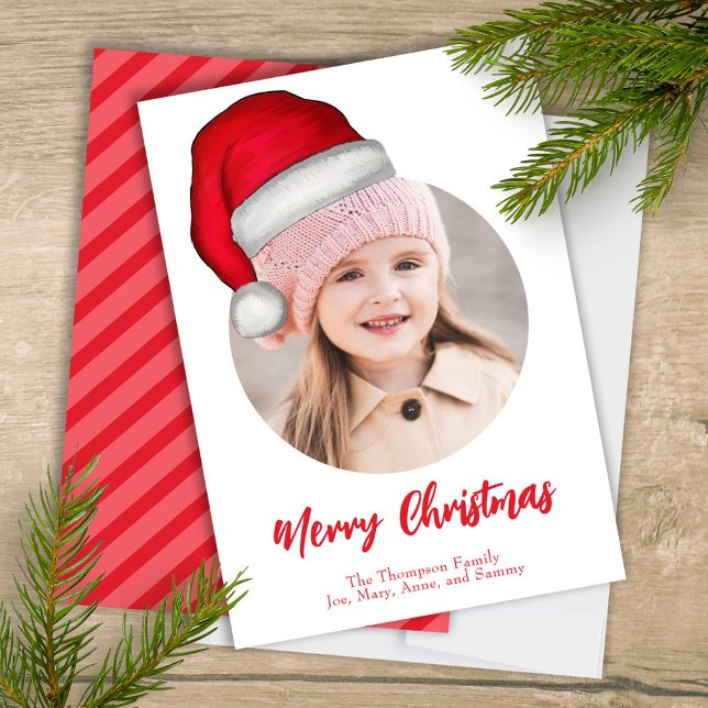 Cartes Pour Fêtes Annuelles Noël mignonne Père Noël Elf drôle Whimsical 1 phot (Merry Christmas cute whimsical photo greeting card with a single photo template. )