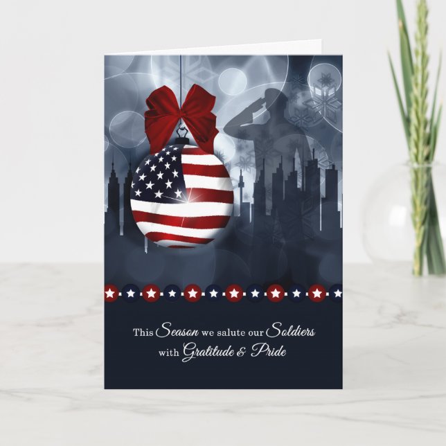 Cartes Pour Fêtes Annuelles Noël militaire - Drapeau américain avec soldat (Devant)