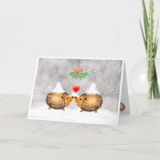 Cartes Pour Fêtes Annuelles Noël Misletoe Aimer de mignons Hegdehogs dans la n