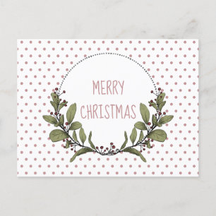 Cartes Pour Fêtes Annuelles Noël Mistletoe Wreath Pink Green Holiday