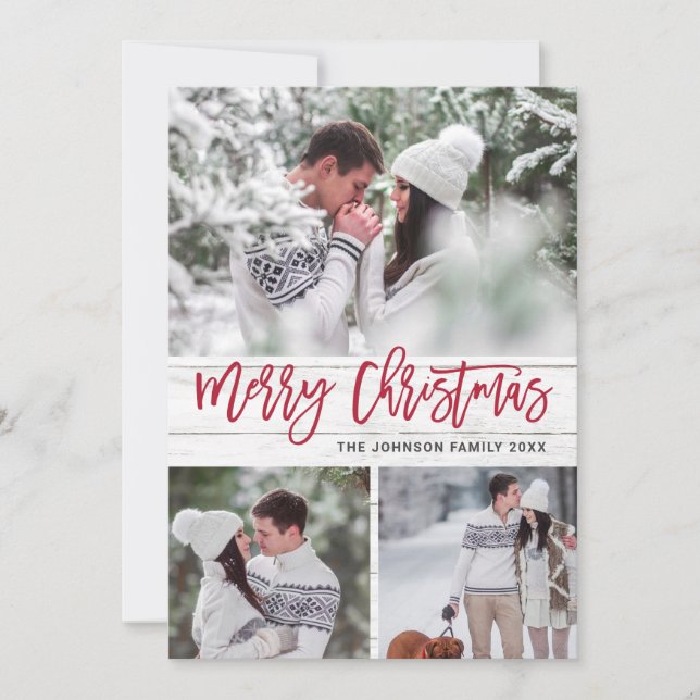 Cartes Pour Fêtes Annuelles Noël moderne 3 PHOTO Bois rustique Salutation (Devant)