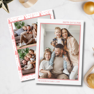 Cartes Pour Fêtes Annuelles Noël Moderne 4 Famille Photo Collage rose