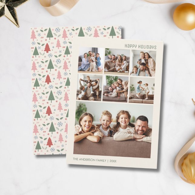 Cartes Pour Fêtes Annuelles Noël moderne 7 Collage de photos de famille (Modern Christmas 7 Family Photo Collage Holiday Card)