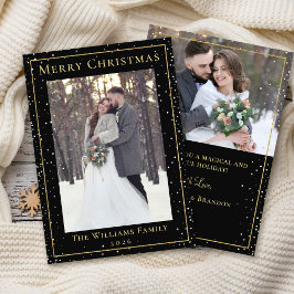 Cartes Pour Fêtes Annuelles Noël moderne Black Gold Snowfall 2 Photo