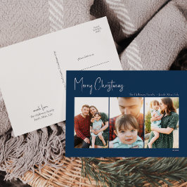 Cartes Pour Fêtes Annuelles Noël moderne | Bleu à trois photos