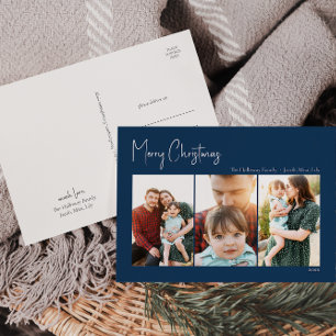 Cartes Pour Fêtes Annuelles Noël moderne   Bleu à trois photos