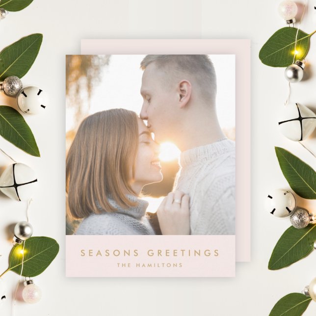 Cartes Pour Fêtes Annuelles Noël moderne | Blush Pink et Gold Photo (Créateur téléchargé)