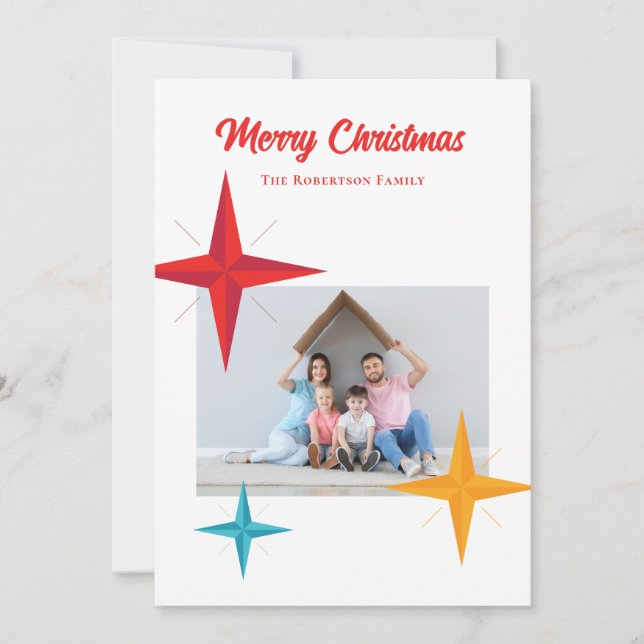 Cartes Pour Fêtes Annuelles Noël moderne du milieu du siècle, Étoiles Rétro (Devant)