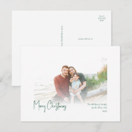 Cartes Pour Fêtes Annuelles Noël moderne | Green Script Faded Photo