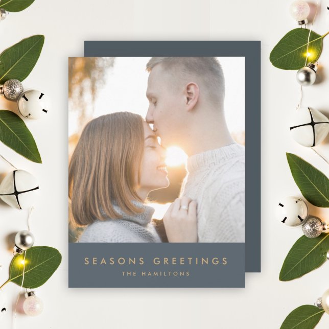 Cartes Pour Fêtes Annuelles Noël moderne | Photo gris ardoise et or (Créateur téléchargé)