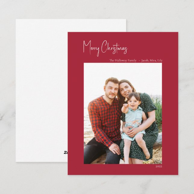 Cartes Pour Fêtes Annuelles Noël moderne | Photo simple verticale rouge (Devant / Derrière)