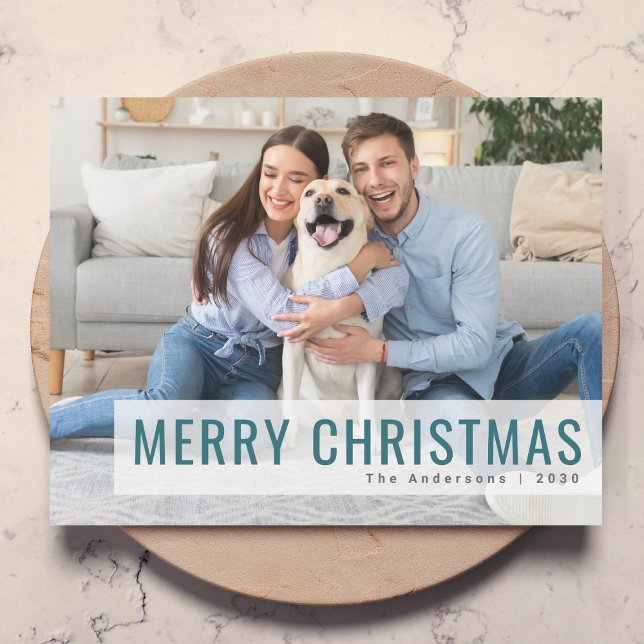 Cartes Pour Fêtes Annuelles Noël moderne | Photo Turquoise tendance (Créateur téléchargé)