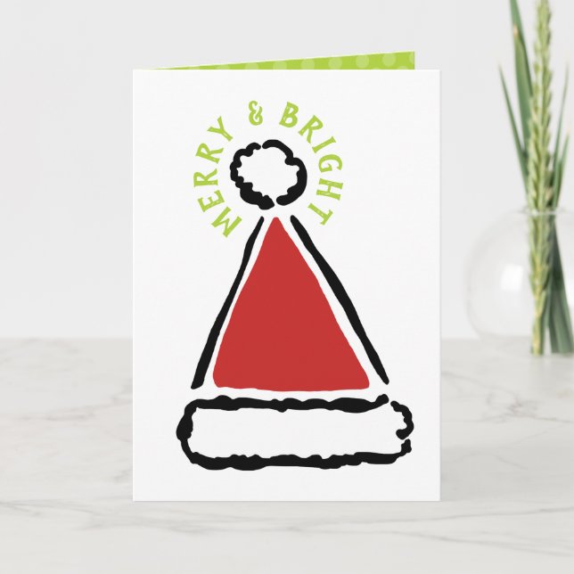 Cartes Pour Fêtes Annuelles Noël moderne Red Santa Chapeau Joyeux Bright (Devant)