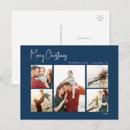 Cartes Pour Fêtes Annuelles Noël moderne | Script bleu Cinq photos