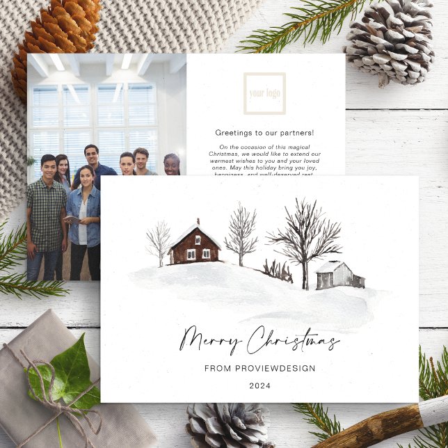 Cartes Pour Fêtes Annuelles Noël Monochrome Paysage d'hiver Affaires (Créateur téléchargé)