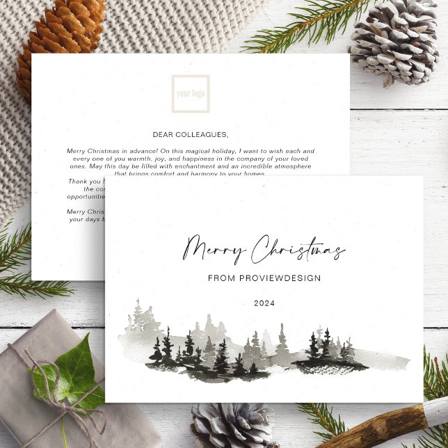 Cartes Pour Fêtes Annuelles Noël Monochrome Paysage d'hiver Affaires (Créateur téléchargé)