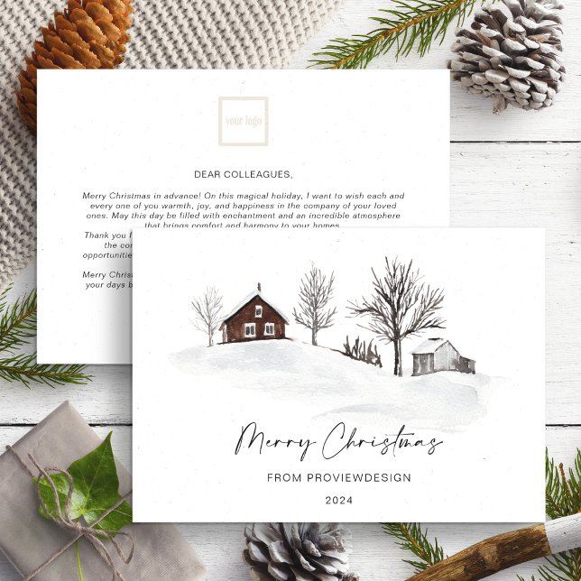 Cartes Pour Fêtes Annuelles Noël Monochrome Paysage d'hiver Affaires (Créateur téléchargé)