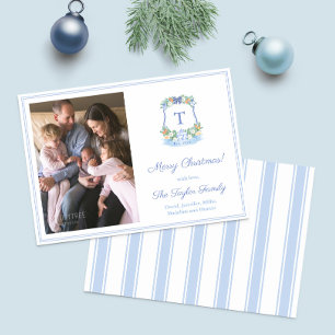 Cartes Pour Fêtes Annuelles Noël Monogramme Peint À La Main Et Bleu