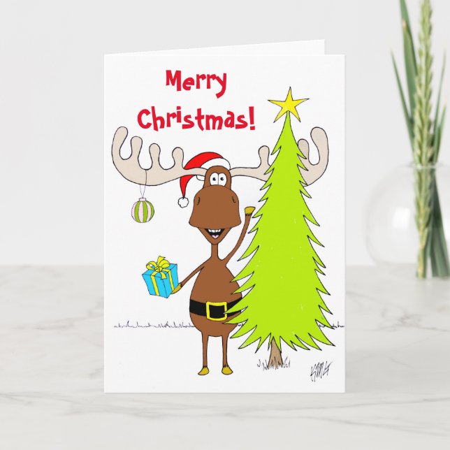Cartes Pour Fêtes Annuelles Noël : Moose (Heureux) (Devant)