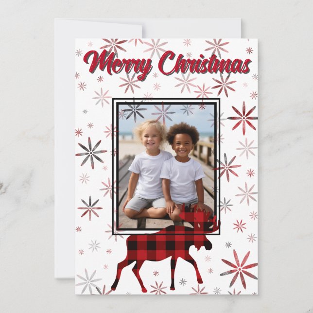 Cartes Pour Fêtes Annuelles Noël Moose rouge plaids flocons de neige personnal (Devant)
