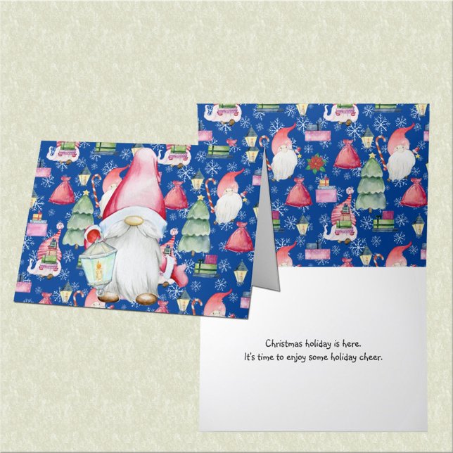 Cartes Pour Fêtes Annuelles Noël Motif bleu Père Noël Gnome pour (Christmas Blue Pattern Santa Gnome for the Holiday Card)