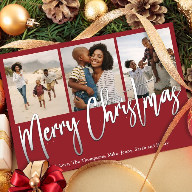 Cartes Pour Fêtes Annuelles Noël Multi Photo Winter Greenery Holly (The background and artwork are also editable. Design to fit your party theme and décor. )