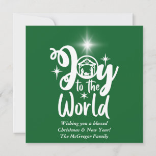 Cartes Pour Fêtes Annuelles Noël Nativité Joie au monde Vert & Blanc