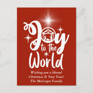 Cartes Pour Fêtes Annuelles Noël Nativité Joy au monde Rouge & Blanc
