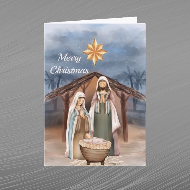 Cartes Pour Fêtes Annuelles Noël Nativité Maître étoile Aquarelle (Créateur téléchargé)