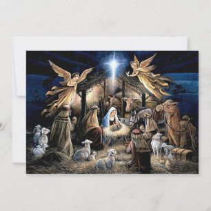 Cartes Pour Fêtes Annuelles Noël Nativité stable ange de scène